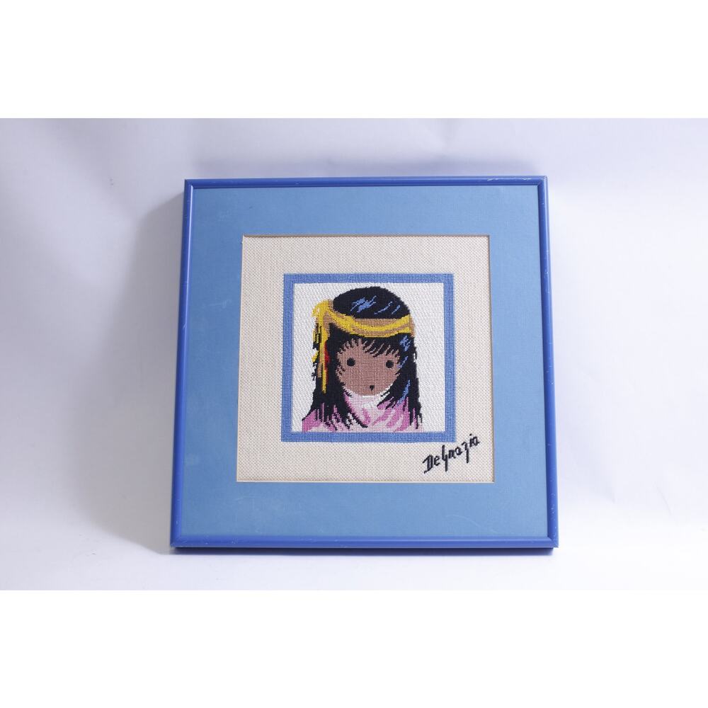 DeGrazia, Cross Stitch, Framed, 14x13", Art, Southwest, Native American, Crafts